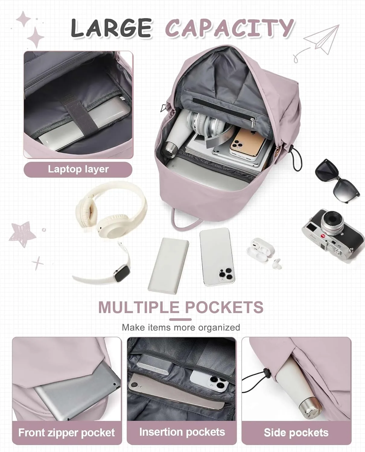 Large Purple School Backpack for Kids Middle School Backpack for Girls Teens High School Bookbag with Tablet Sleeve Large Compartment Mochilas para Niñas Adolescentes Back to School Gifts