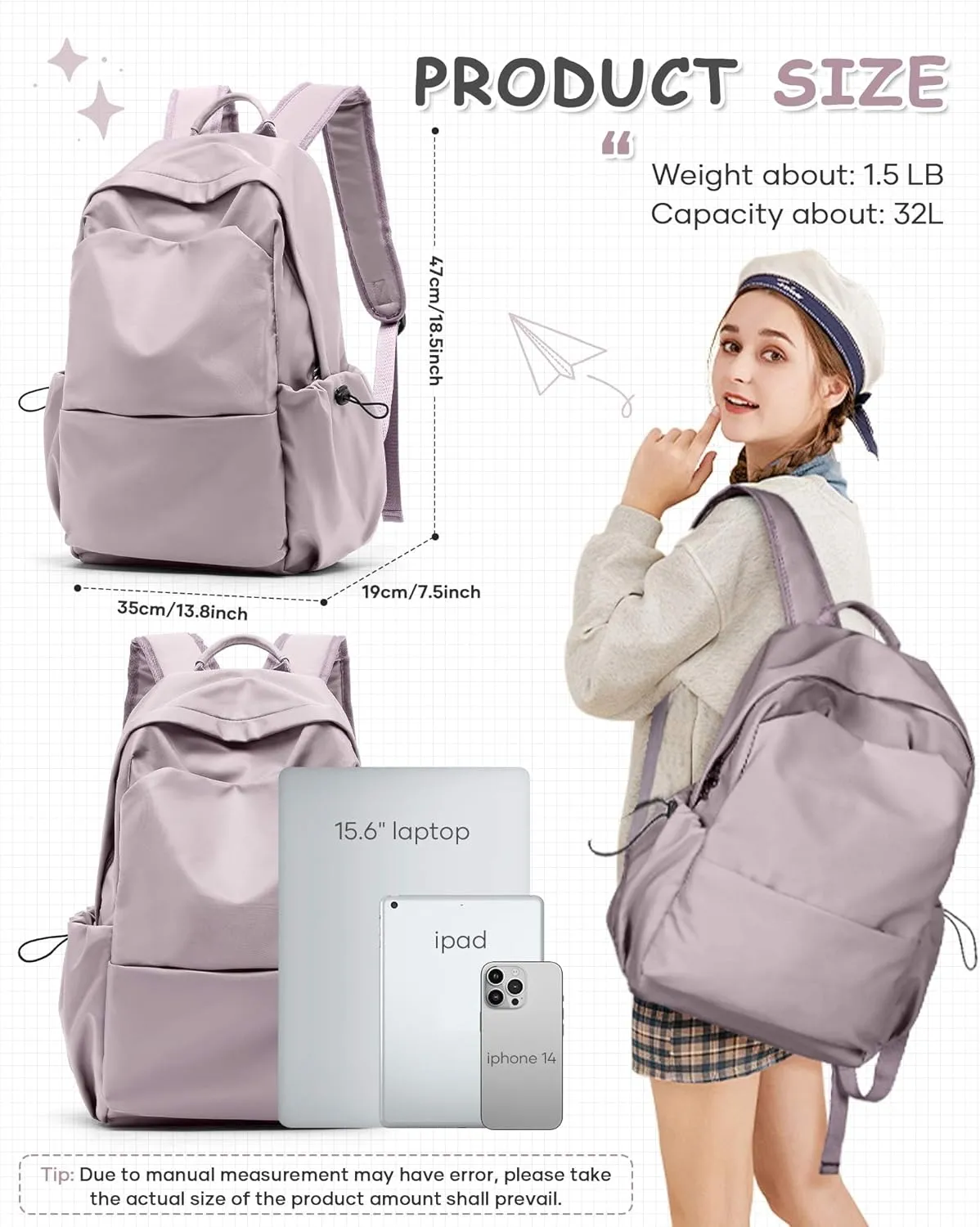 Large Purple School Backpack for Kids Middle School Backpack for Girls Teens High School Bookbag with Tablet Sleeve Large Compartment Mochilas para Niñas Adolescentes Back to School Gifts