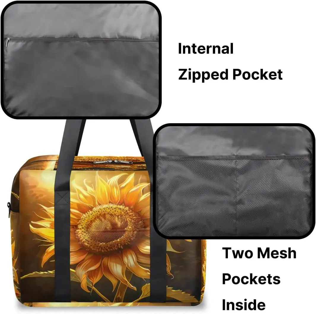 Large Sunflower Pattern Womens Travel Bags, Weekender Carry on for Women, Sports Gym Bag, Workout Duffel bag, Overnight Shoulder Bag