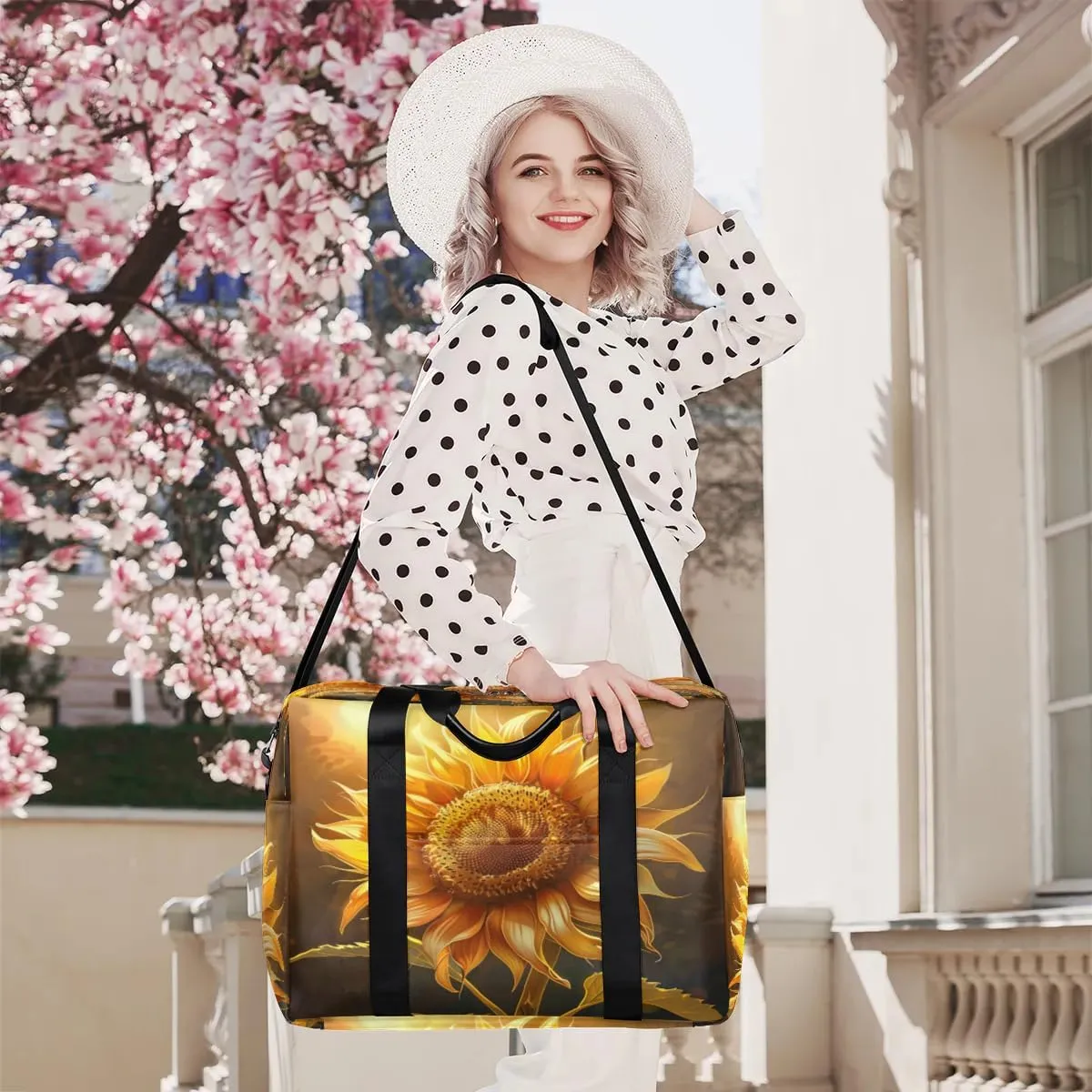 Large Sunflower Pattern Womens Travel Bags, Weekender Carry on for Women, Sports Gym Bag, Workout Duffel bag, Overnight Shoulder Bag