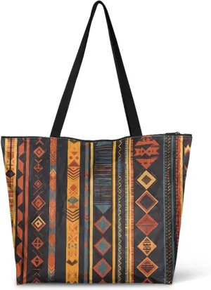 Large Tote Bag for Women African Style Zipper Work Tote Handbag, Ethnic Style Shoulder Bag for Travel,School
