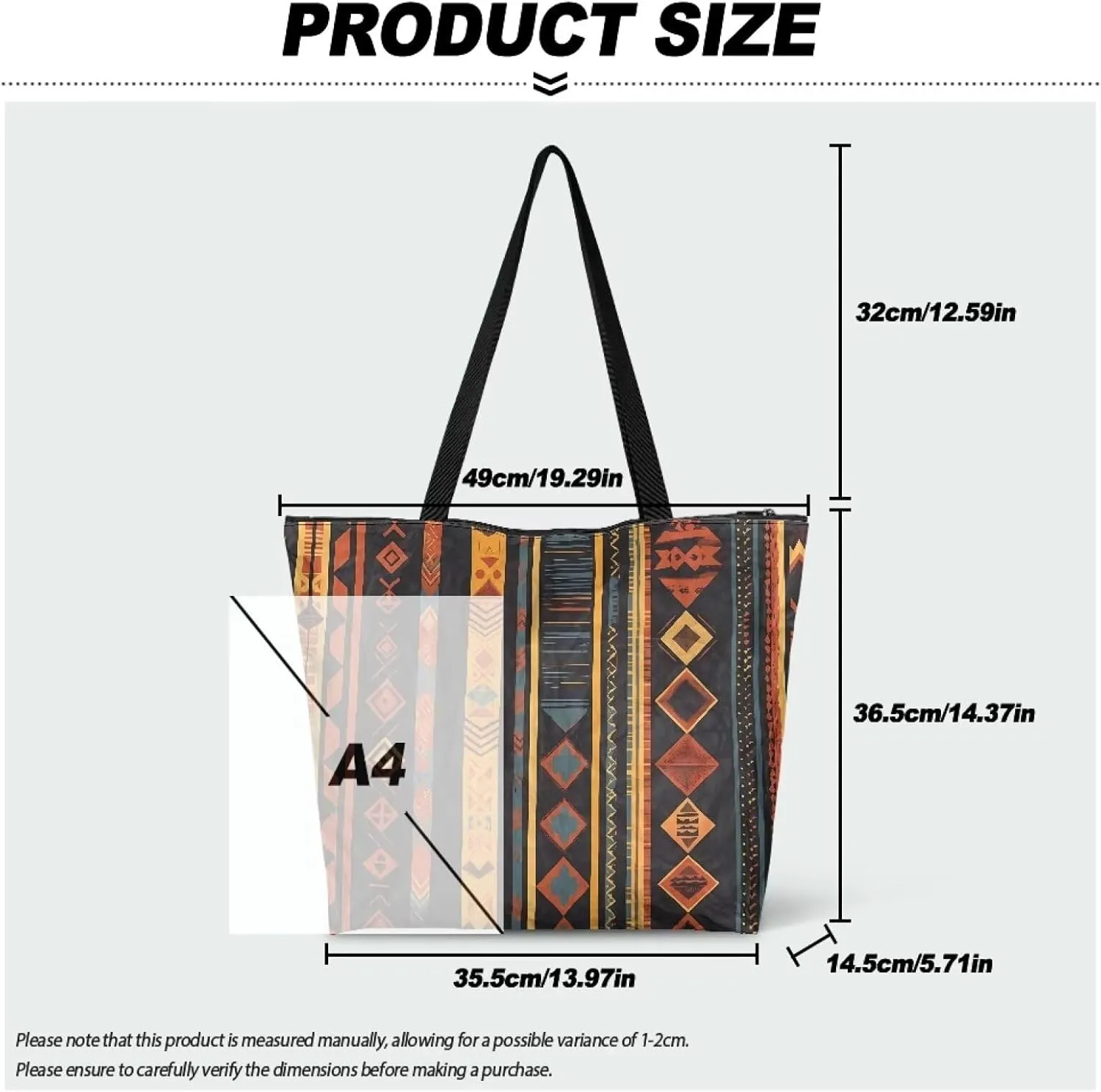 Large Tote Bag for Women African Style Zipper Work Tote Handbag, Ethnic Style Shoulder Bag for Travel,School