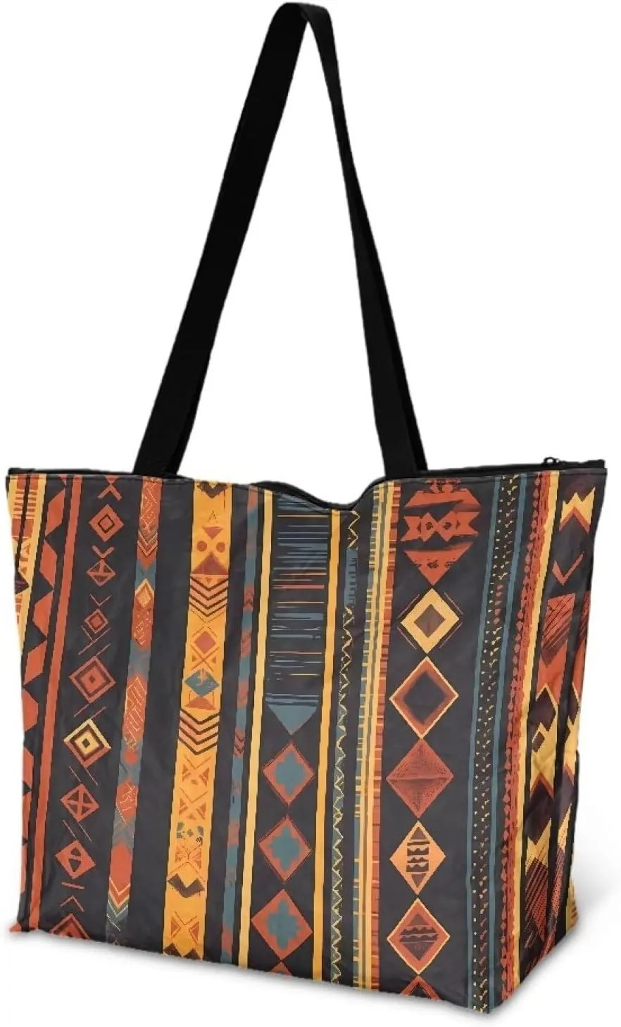 Large Tote Bag for Women African Style Zipper Work Tote Handbag, Ethnic Style Shoulder Bag for Travel,School