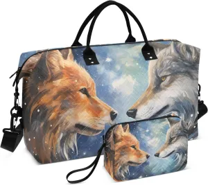 Large Travel Duffel Bag Sports Tote Gym Bag Overnight Weekender Bags Wolf Nebula Carry On Luggage with Toiletry Bags