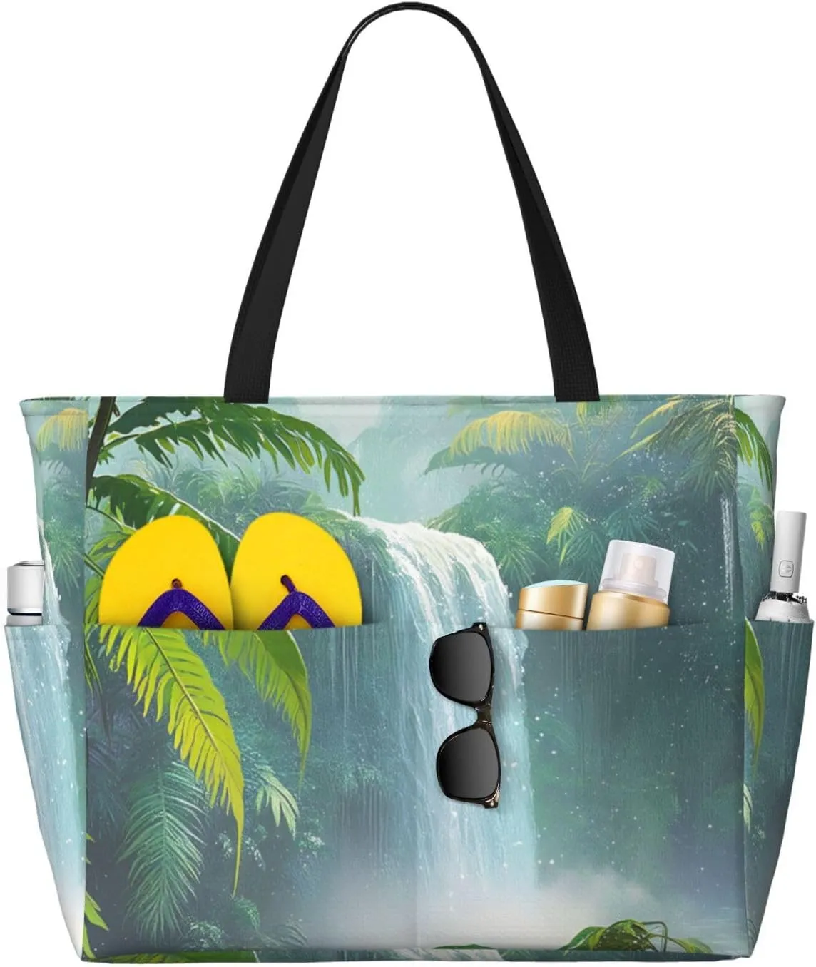 Large Waterproof Beach Bag for Women Sandproof Tote Bag Pool Bag with Zipper for Travel Vacation Gym