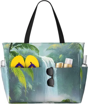Large Waterproof Beach Bag for Women Sandproof Tote Bag Pool Bag with Zipper for Travel Vacation Gym