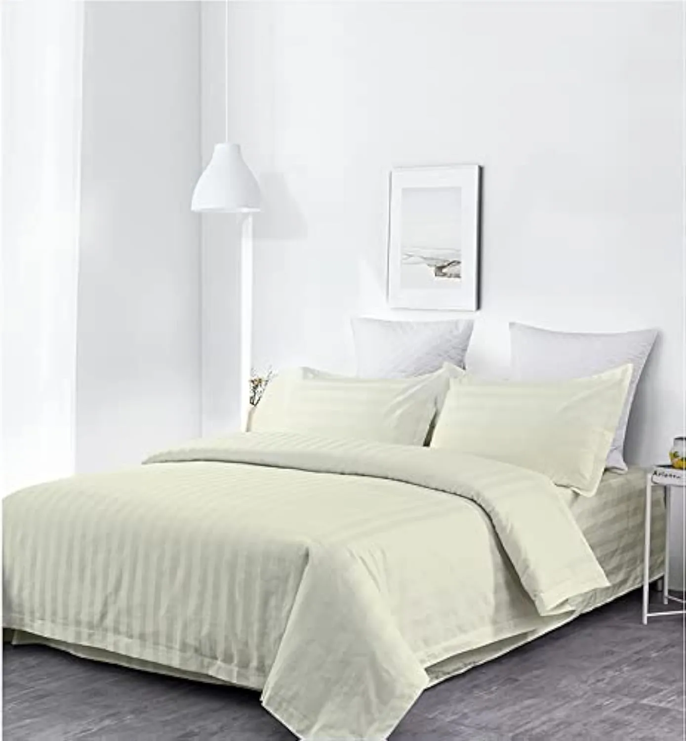 Lasin Bedding Luxury Super Soft 100% Cotton, Stripe, 3pcs Duvet Cover Pillow Case Sheets Bedding Set, Cal-King/King, Ivory…