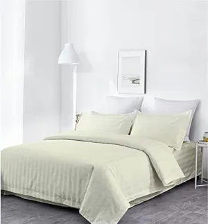 Lasin Bedding Luxury Super Soft 100% Cotton, Stripe, 3pcs Duvet Cover Pillow Case Sheets Bedding Set, Cal-King/King, Ivory…