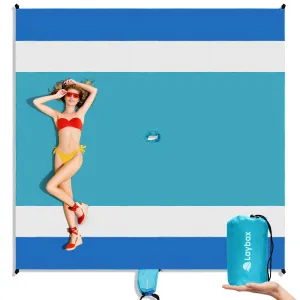 Laybax Blue Beach Blanket (7x5 ft) – Sandproof, Water-Resistant Nylon with Umbrella Hole & Sand Pockets
