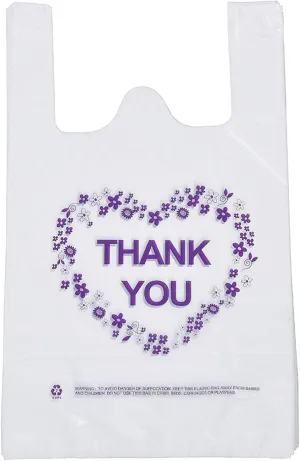 LazyMe Thank You T Shirt Bags, White Plastic Grocery Bags with Handles, Standard Supermarket Size, 12 x 20 inch (100 PCS)