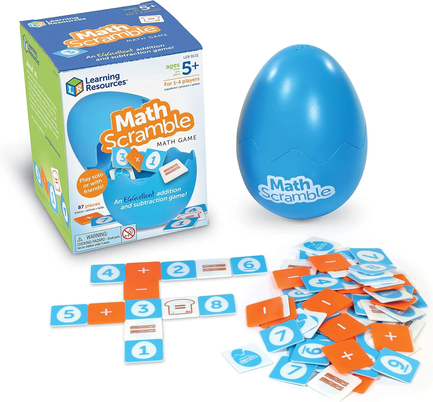 Learning Resources Math Scramble Game,Educational Games for Kids, Math Games for Kids, Early Math Skills, Addition and Subtraction Games, 87 pieces, Ages 5 