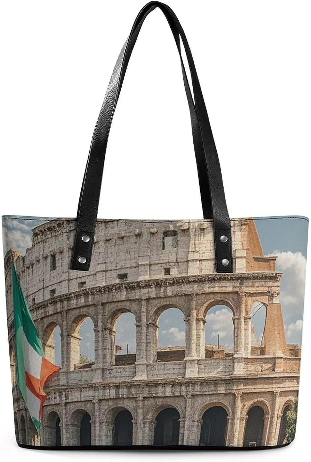 Leather Tote Bag for Women Shoulder Travel Purses Handbags Roman Colosseum Italian Flag Aesthetic Shopping Bags Ladies