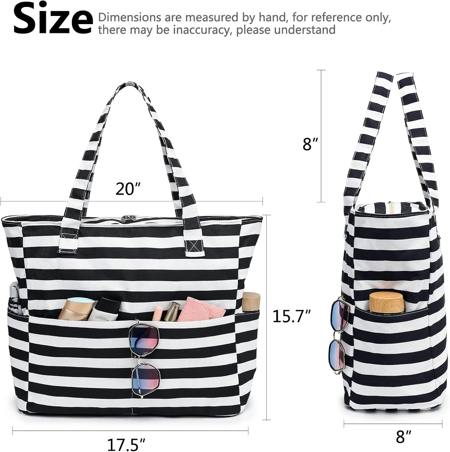 LEDAOU Beach Bag Waterproof Sandproof Women Tote Bag Pool Bag with Zipper for Gym Grocery Travel with Wet Pocket