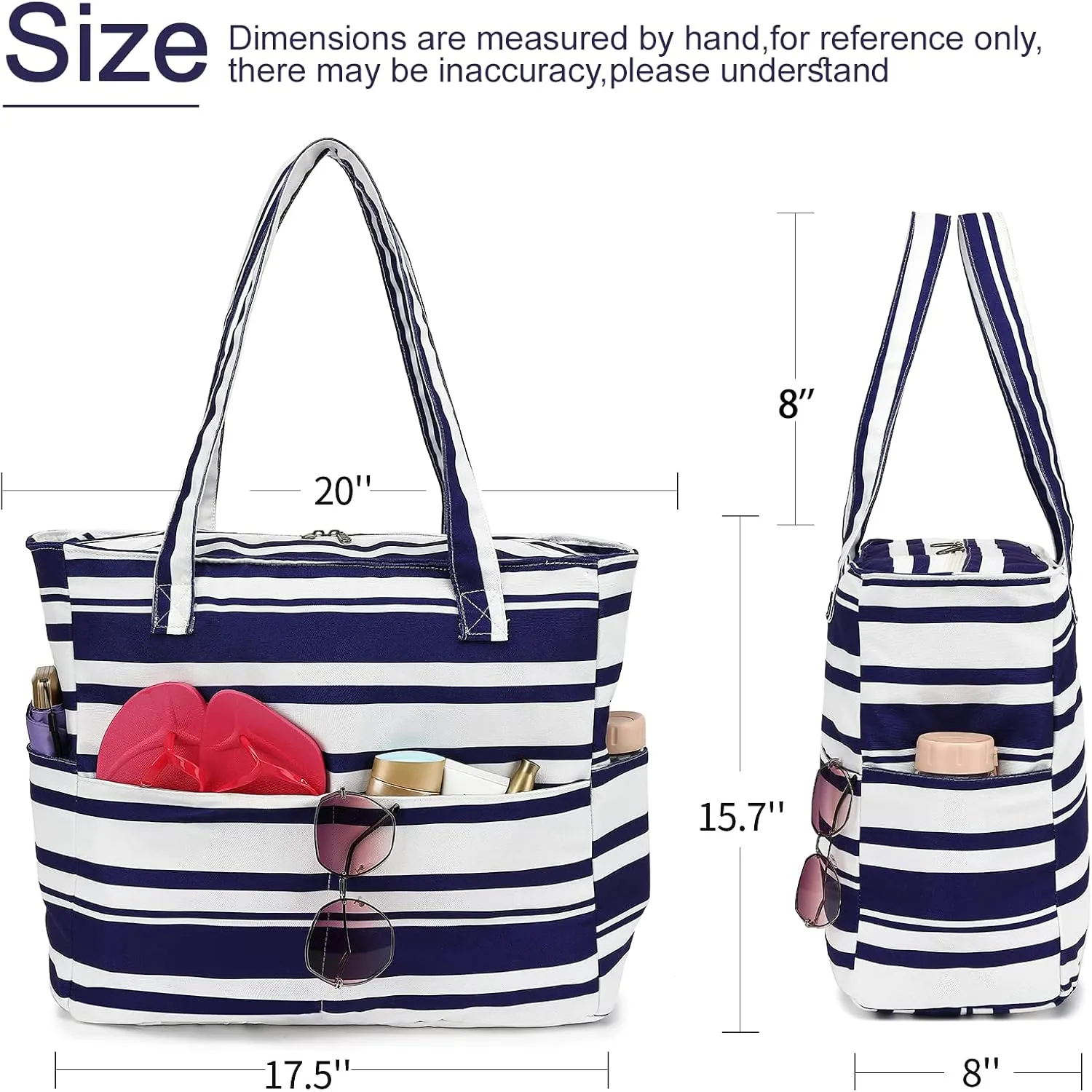 LEDAOU Beach Bag Waterproof Sandproof Women Tote Bag Pool Bag with Zipper for Gym Grocery Travel with Wet Pocket