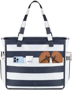 LEDAOU Beach Bag Waterproof Sandproof Women Tote Bag Pool Bag with Zipper for Gym Grocery Travel with Wet Pocket