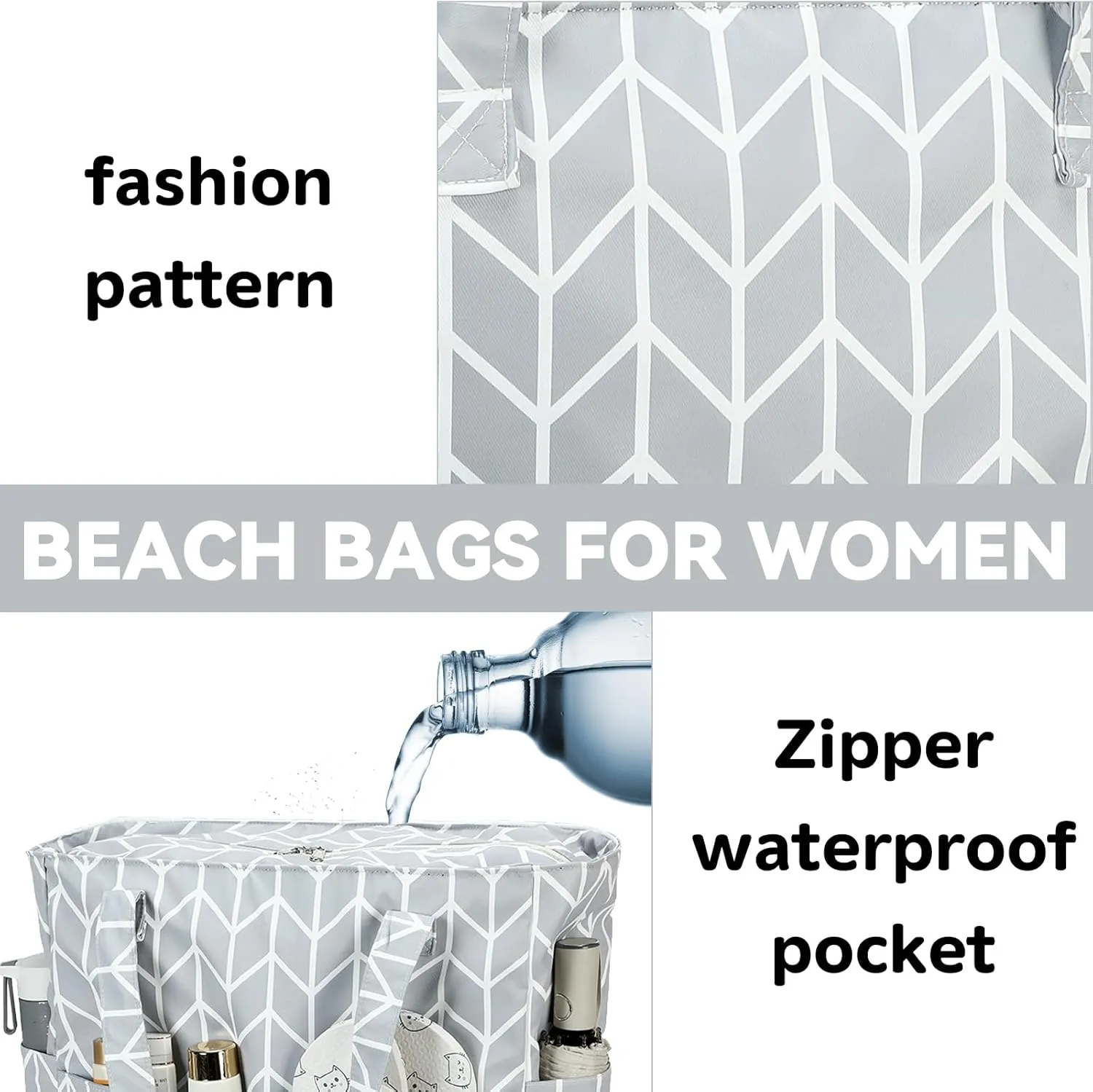 LEDAOU Beach Bag Waterproof Sandproof Women Tote Bag Pool Bag with Zipper for Gym Grocery Travel with Wet Pocket