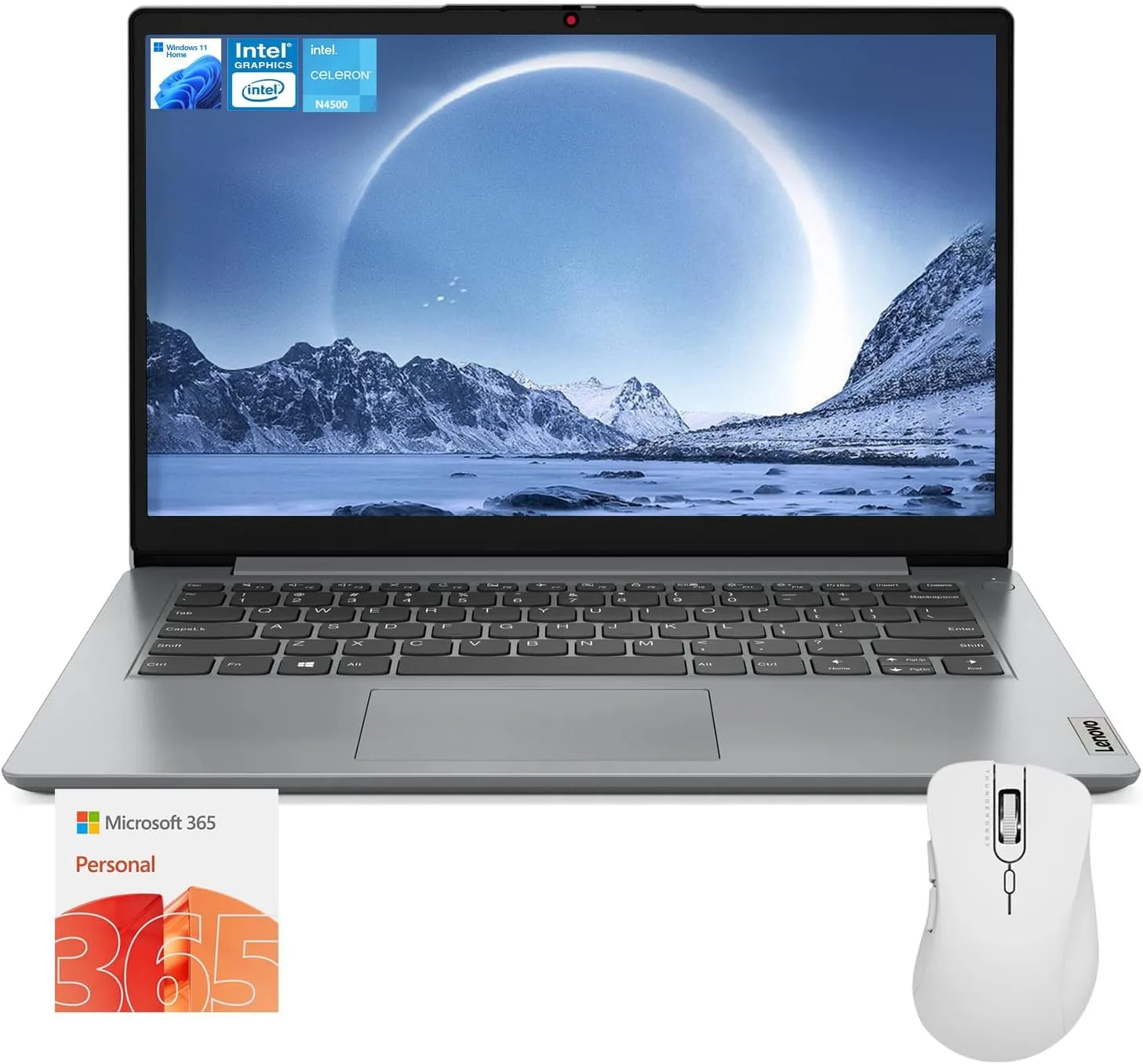 Lenovo IdeaPad 1 Everyday Laptop, 14" HD Display, 8GB RAM, 384GB Storage(128GB eMMC   256GB PCIe), 1 Yr Office 365 Included, Intel Core Processor, Win 11 Home, Bundle with Thunderobot Wireless Mouse