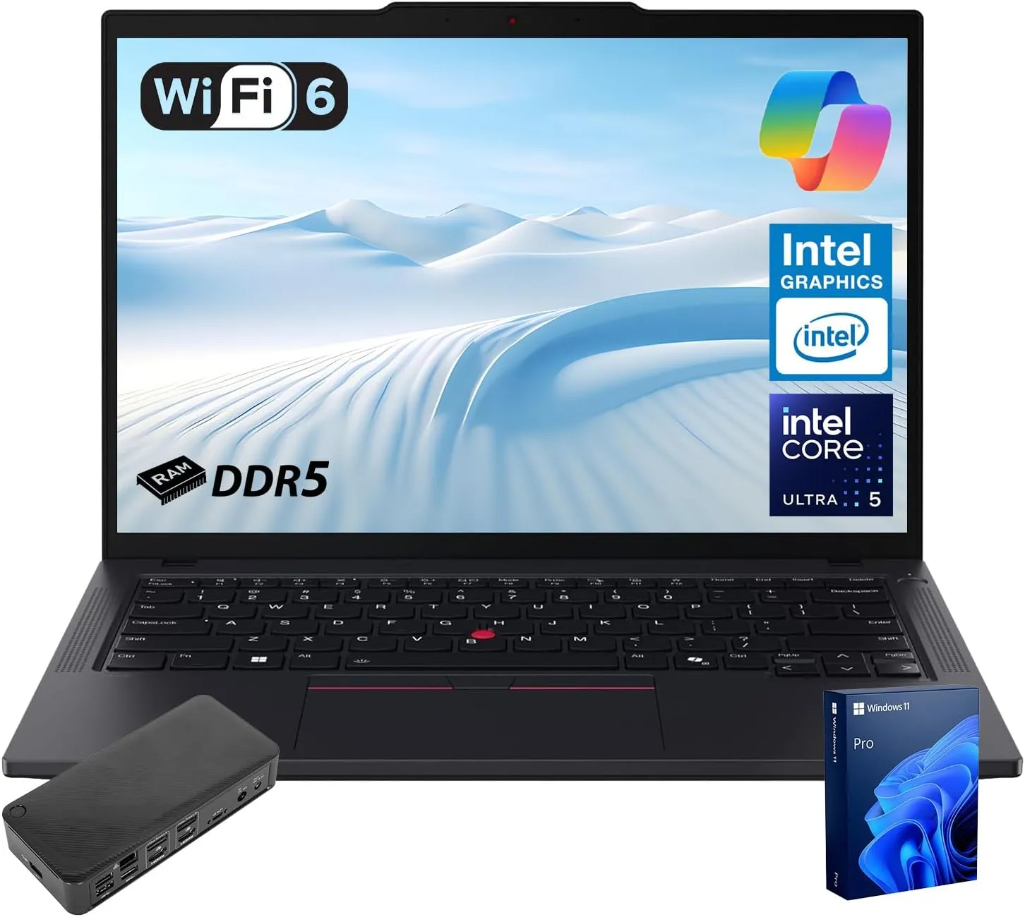 Lenovo ThinkPad T14 AI-Enhanced Business Laptop | 14" FHD  | Intel Core Ultra 5 125U | 16GB RAM | 1TB SSD | Wi-Fi 6E | Fingerprint | Backlit | W11P | Bundle with Targus USB-C 100W Docking Station