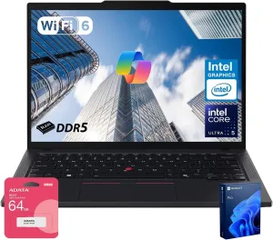 Lenovo ThinkPad T14 Business AI-powered Laptop, 14" FHD , Intel Core Ultra 5 125U, 16GB DDR5 RAM, 512GB SSD, Fingerprint, Webcam, Backlit, Wi-Fi 6E, W11P, Black, Bundle with ADATA 64GB USB Flash Drive