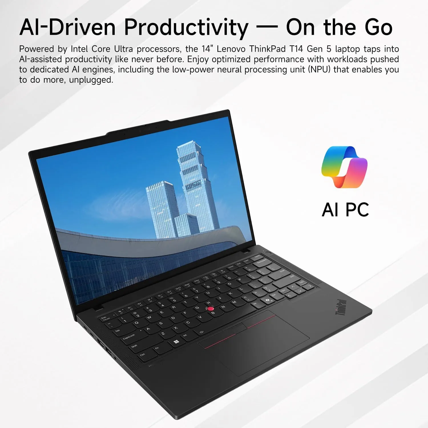 Lenovo ThinkPad T14 Business AI-powered Laptop, 14" FHD , Intel Core Ultra 5 125U, 16GB DDR5 RAM, 512GB SSD, Fingerprint, Webcam, Backlit, Wi-Fi 6E, W11P, Black, Bundle with ADATA 64GB USB Flash Drive