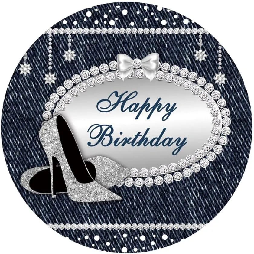 Leowefowa 1.5x1.5m Polyester Round Backdrop Quinceanera Birthday Backdrop High Heels Glitter Diamond Birthday Photography Background for Women Lady Party Decoration Photo Shoots Studio Props