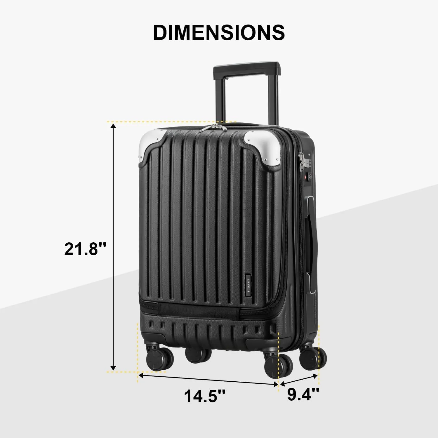 LEVEL8 Grace Carry on Luggage, 20 Inch Hard Shell Suitcases with Spinner Wheels, Abs Pc Hard Case Luggages with Tsa Lock, Black