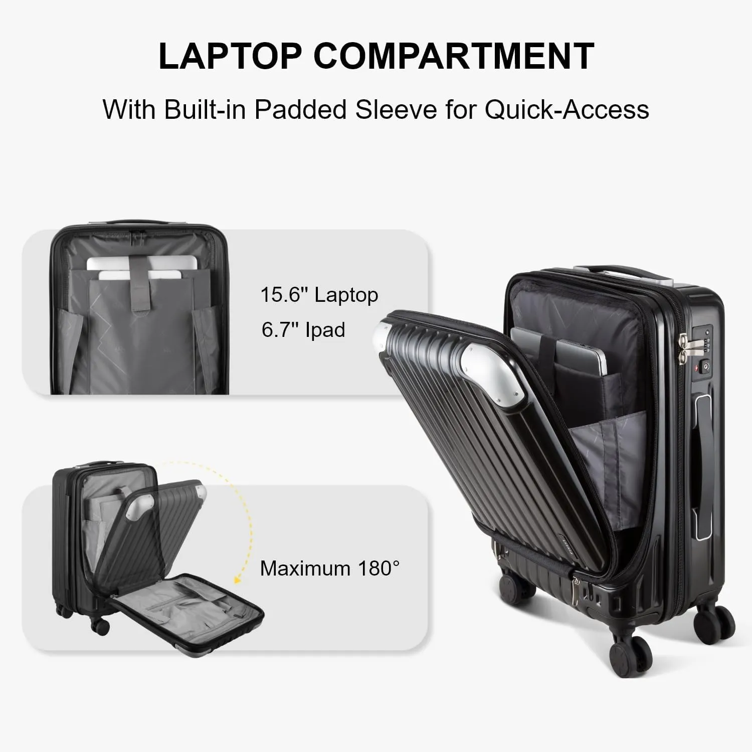 LEVEL8 Grace Carry on Luggage, 20 Inch Hard Shell Suitcases with Spinner Wheels, Abs Pc Hard Case Luggages with Tsa Lock, Black