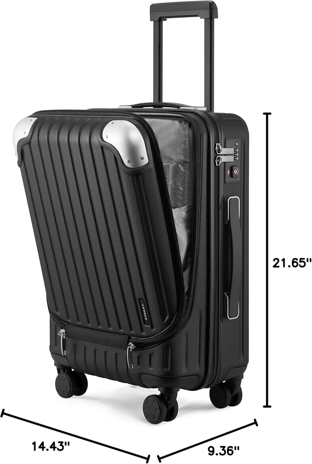 LEVEL8 Grace Carry on Luggage, 20 Inch Hard Shell Suitcases with Spinner Wheels, Abs Pc Hard Case Luggages with Tsa Lock, Black