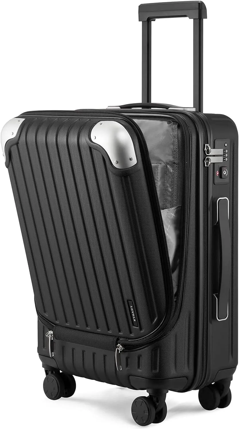 LEVEL8 Grace Carry on Luggage, 20 Inch Hard Shell Suitcases with Spinner Wheels, Abs Pc Hard Case Luggages with Tsa Lock, Black