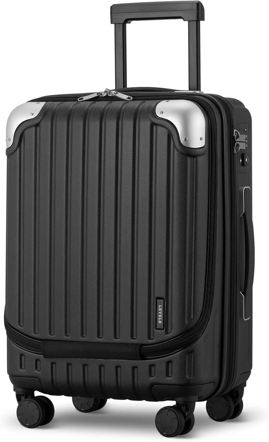 LEVEL8 Grace Carry on Luggage, 20 Inch Hard Shell Suitcases with Spinner Wheels, Abs Pc Hard Case Luggages with Tsa Lock, Black