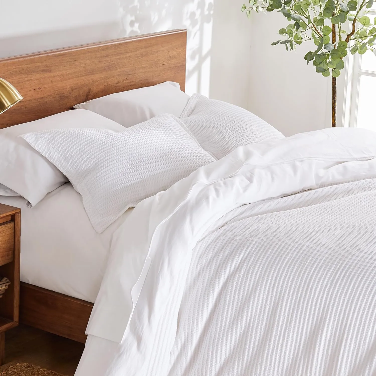 Levtex Home - Cloud Waffle Bright White Comforter Set - King Comforter (106 x 94in.)   Two King Pillow Cases (36 x 20in.) - Waffle Weave - Bright White - Cotton