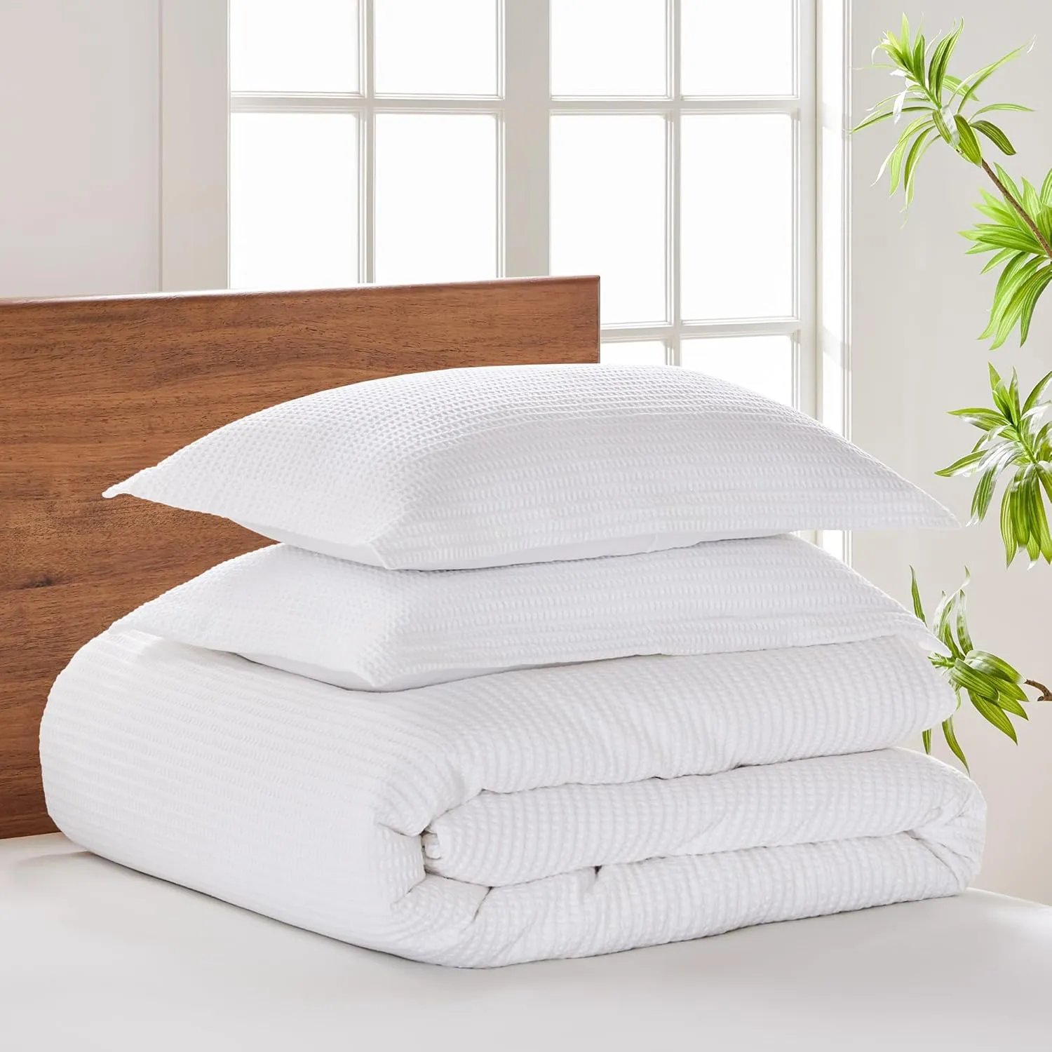 Levtex Home - Cloud Waffle Bright White Comforter Set - King Comforter (106 x 94in.)   Two King Pillow Cases (36 x 20in.) - Waffle Weave - Bright White - Cotton