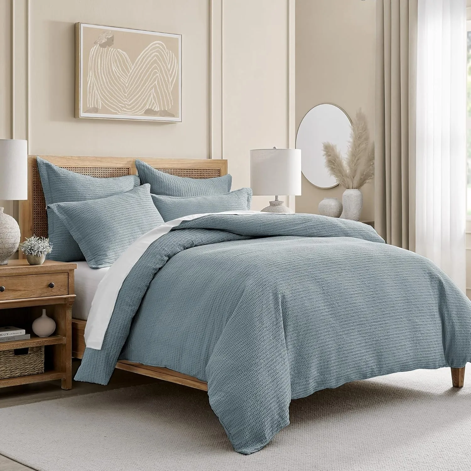 Levtex Home - Cloud Waffle Comforter Set - King Comforter   Two King Pillow Cases - Waffle Weave - Chambray - Comforter (106 x 94in.) and Pillow Case (36 x 20in.) - Cotton
