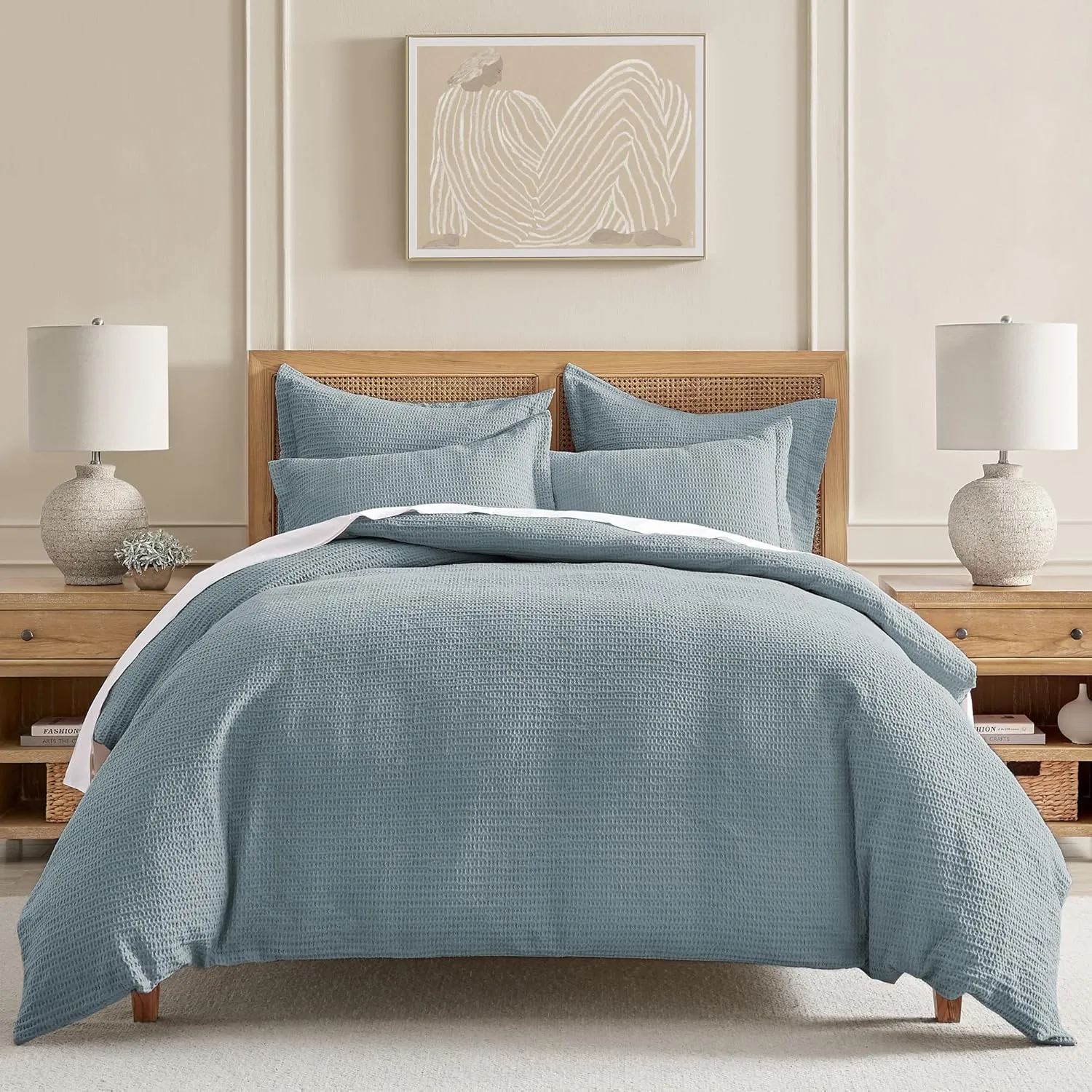 Levtex Home - Cloud Waffle Comforter Set - King Comforter   Two King Pillow Cases - Waffle Weave - Chambray - Comforter (106 x 94in.) and Pillow Case (36 x 20in.) - Cotton