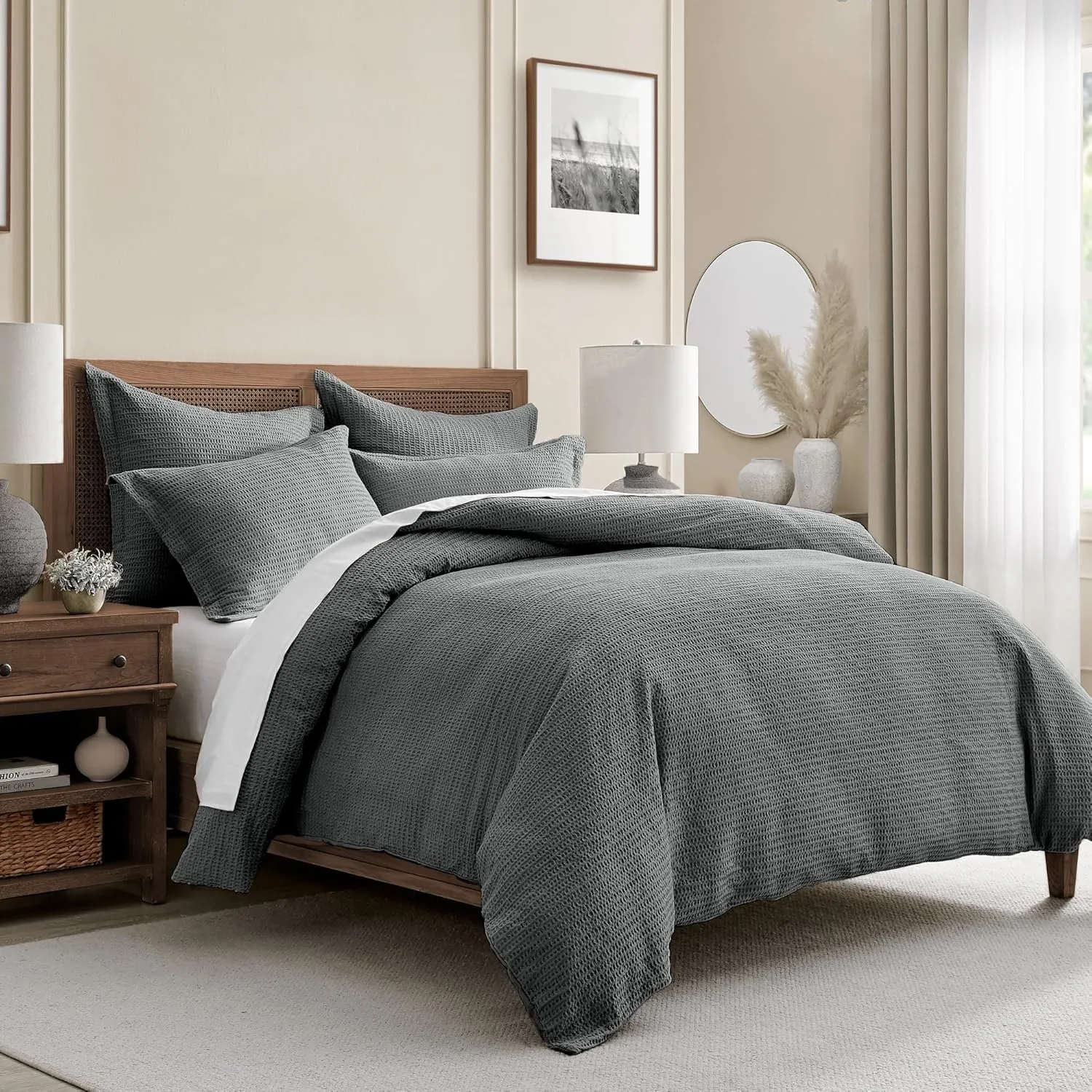 Levtex Home - Cloud Waffle Comforter Set - King Comforter   Two King Pillow Cases - Waffle Weave - Charcoal - Comforter (106 x 94in.) and Pillow Case (36 x 20in.) - Cotton