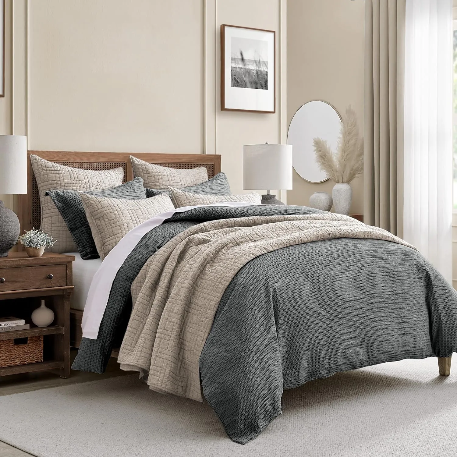 Levtex Home - Cloud Waffle Comforter Set - King Comforter   Two King Pillow Cases - Waffle Weave - Charcoal - Comforter (106 x 94in.) and Pillow Case (36 x 20in.) - Cotton