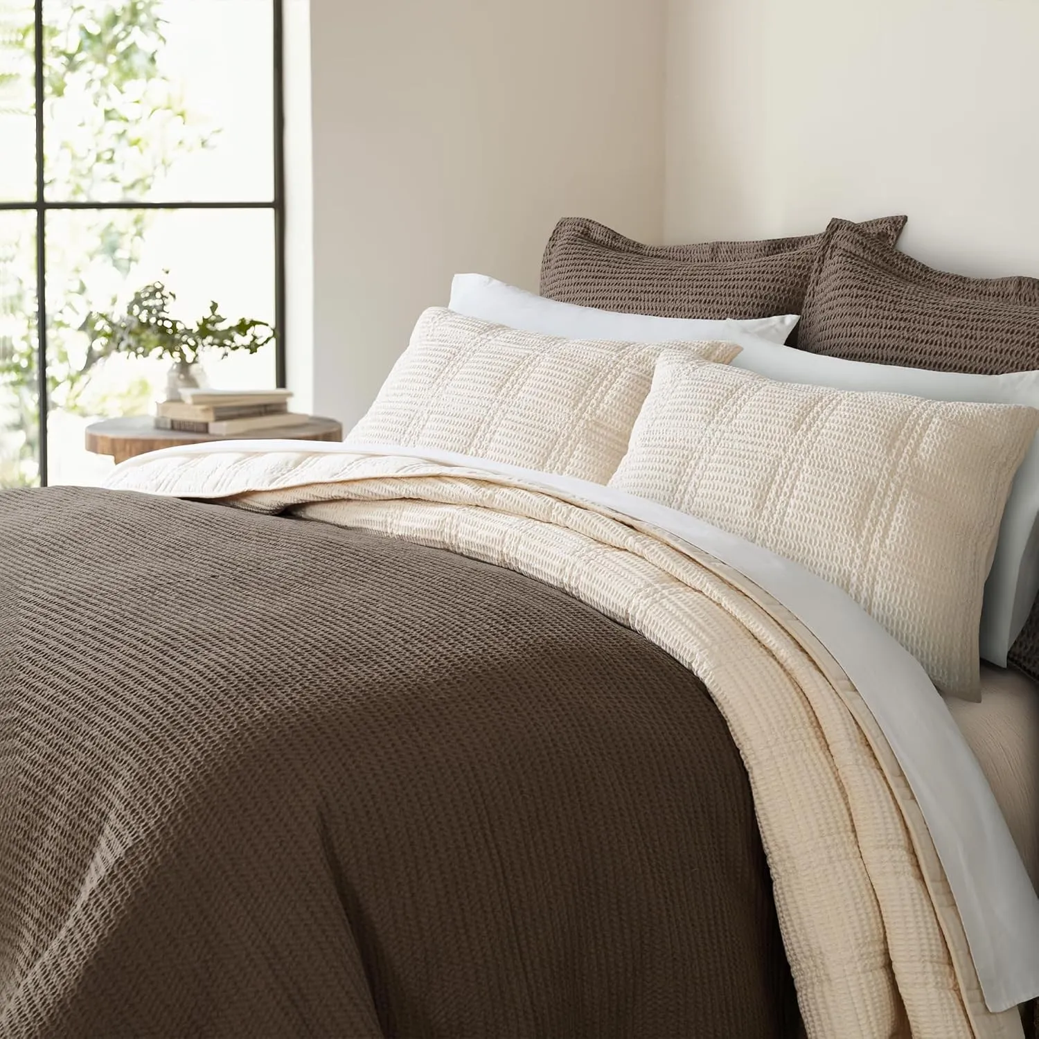 Levtex Home - Cloud Waffle Comforter Set - King Comforter   Two King Pillow Cases - Waffle Weave - Cocoa - Comforter (106 x 94in.) and Pillow Case (36 x 20in.) - Cotton