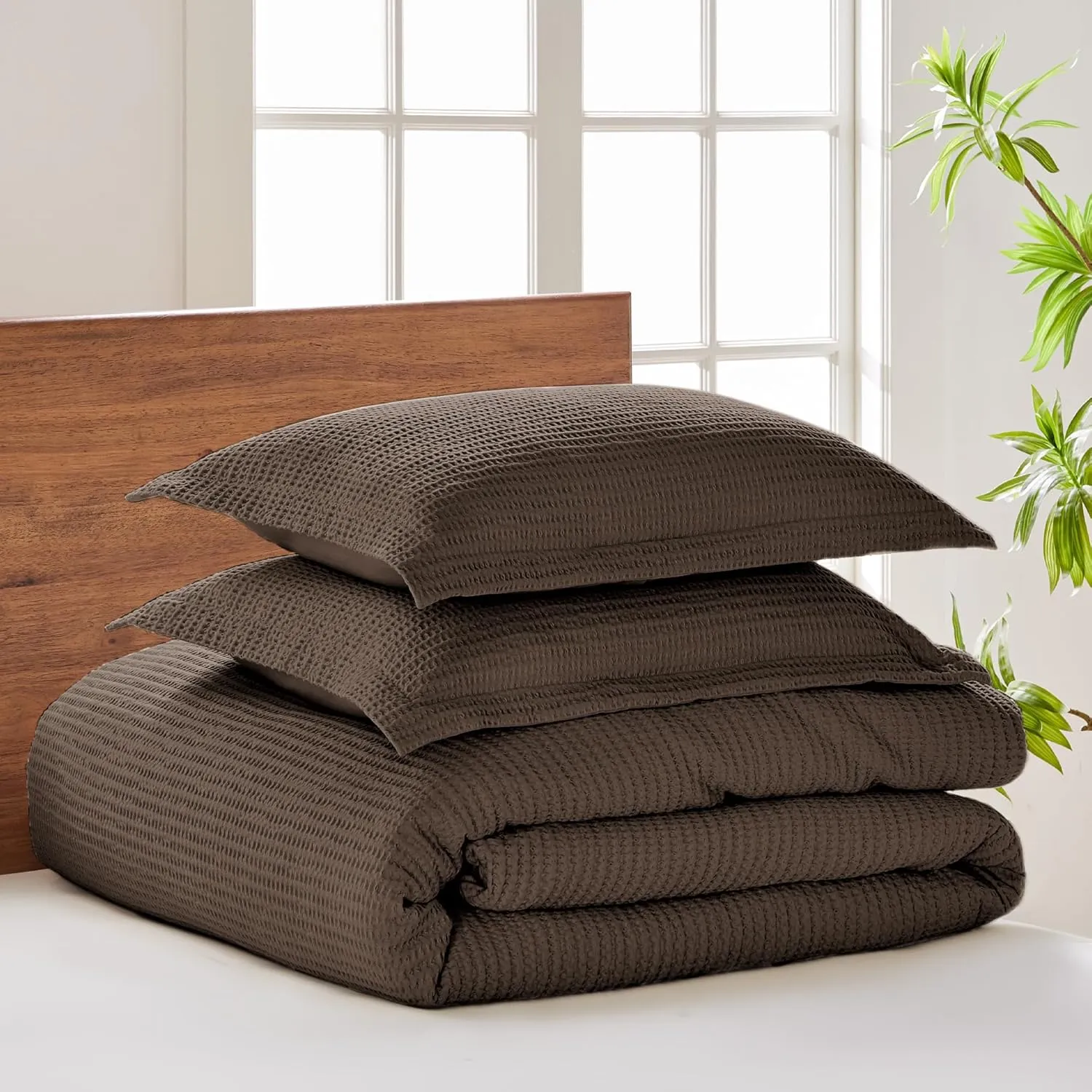 Levtex Home - Cloud Waffle Comforter Set - King Comforter   Two King Pillow Cases - Waffle Weave - Cocoa - Comforter (106 x 94in.) and Pillow Case (36 x 20in.) - Cotton
