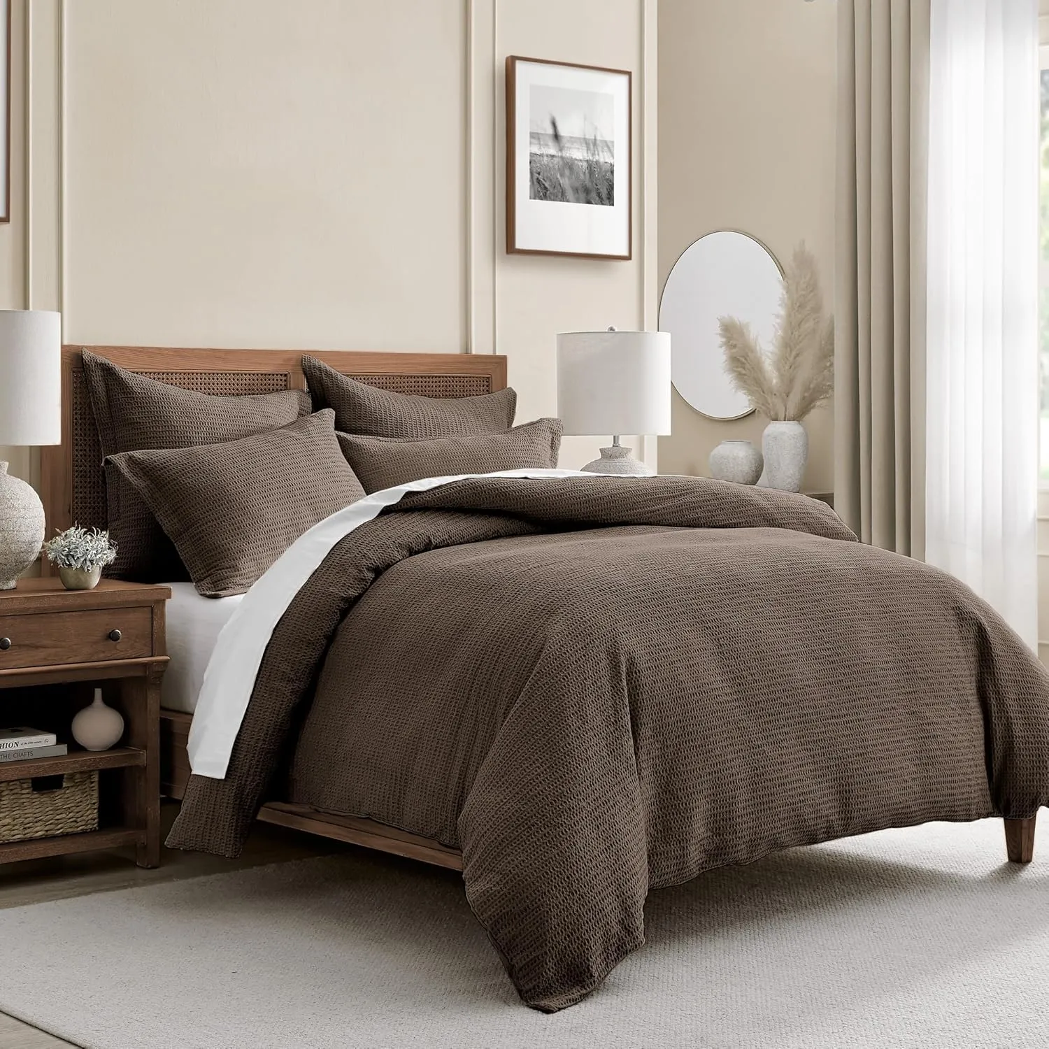 Levtex Home - Cloud Waffle Comforter Set - King Comforter   Two King Pillow Cases - Waffle Weave - Cocoa - Comforter (106 x 94in.) and Pillow Case (36 x 20in.) - Cotton