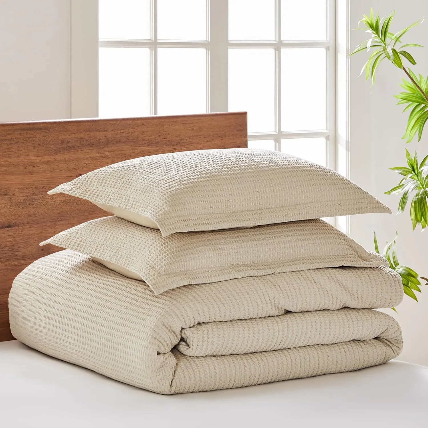 Levtex Home - Cloud Waffle Taupe Comforter Set - King Comforter   Two King Pillow Cases - Waffle Weave - Taupe - Comforter (106 x 94in.) and Pillow Case (36 x 20in.) - Cotton