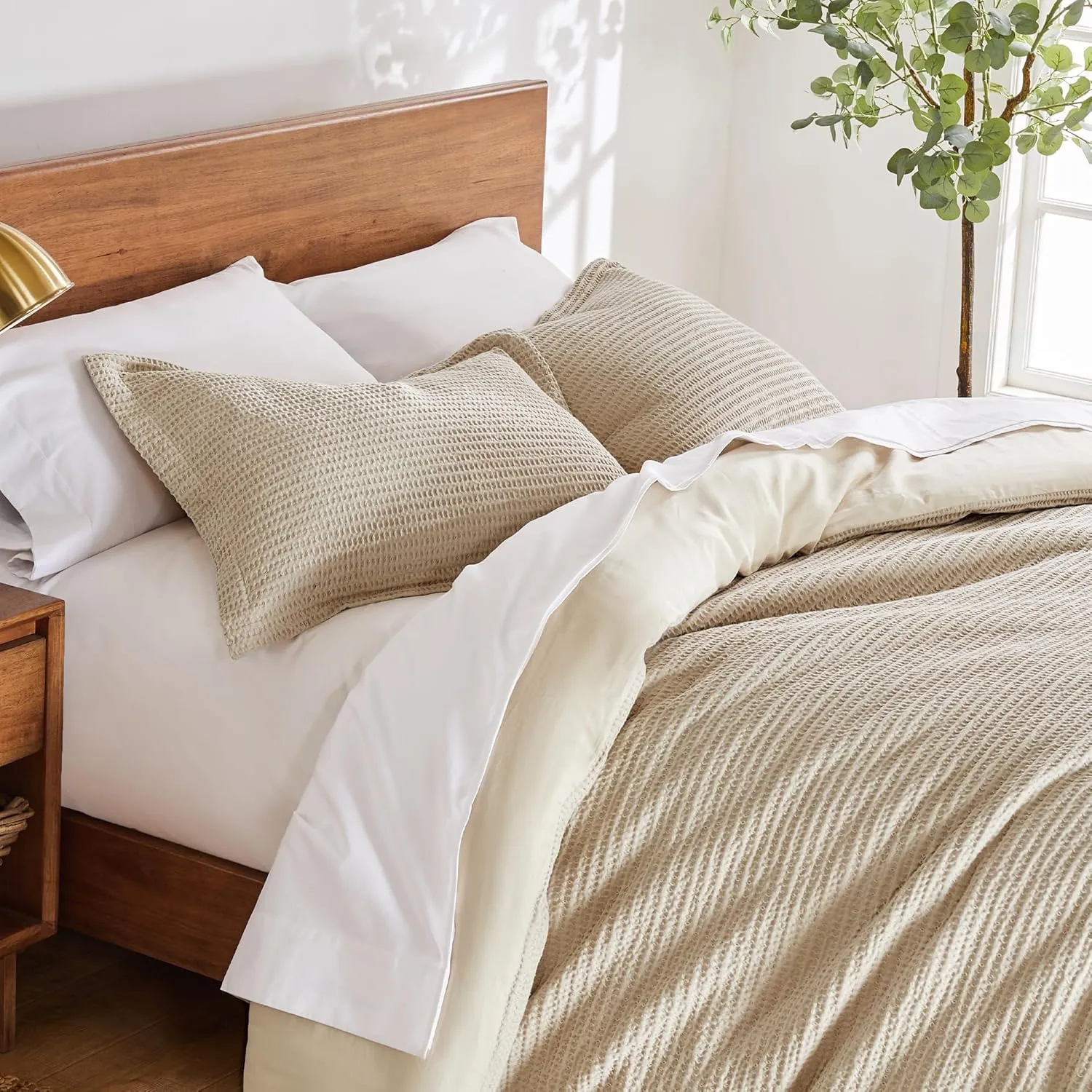 Levtex Home - Cloud Waffle Taupe Comforter Set - King Comforter   Two King Pillow Cases - Waffle Weave - Taupe - Comforter (106 x 94in.) and Pillow Case (36 x 20in.) - Cotton