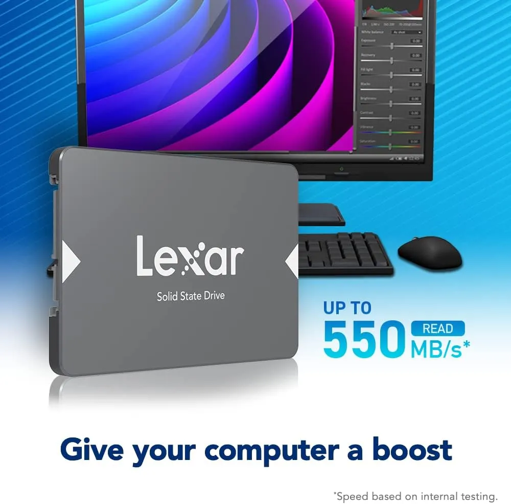 Lexar 1TB NS100 SSD 2.5 Inch SATA III Internal Solid State Drive, Up to 550MB/s Read, Gray (LNS100-1TRBNA)
