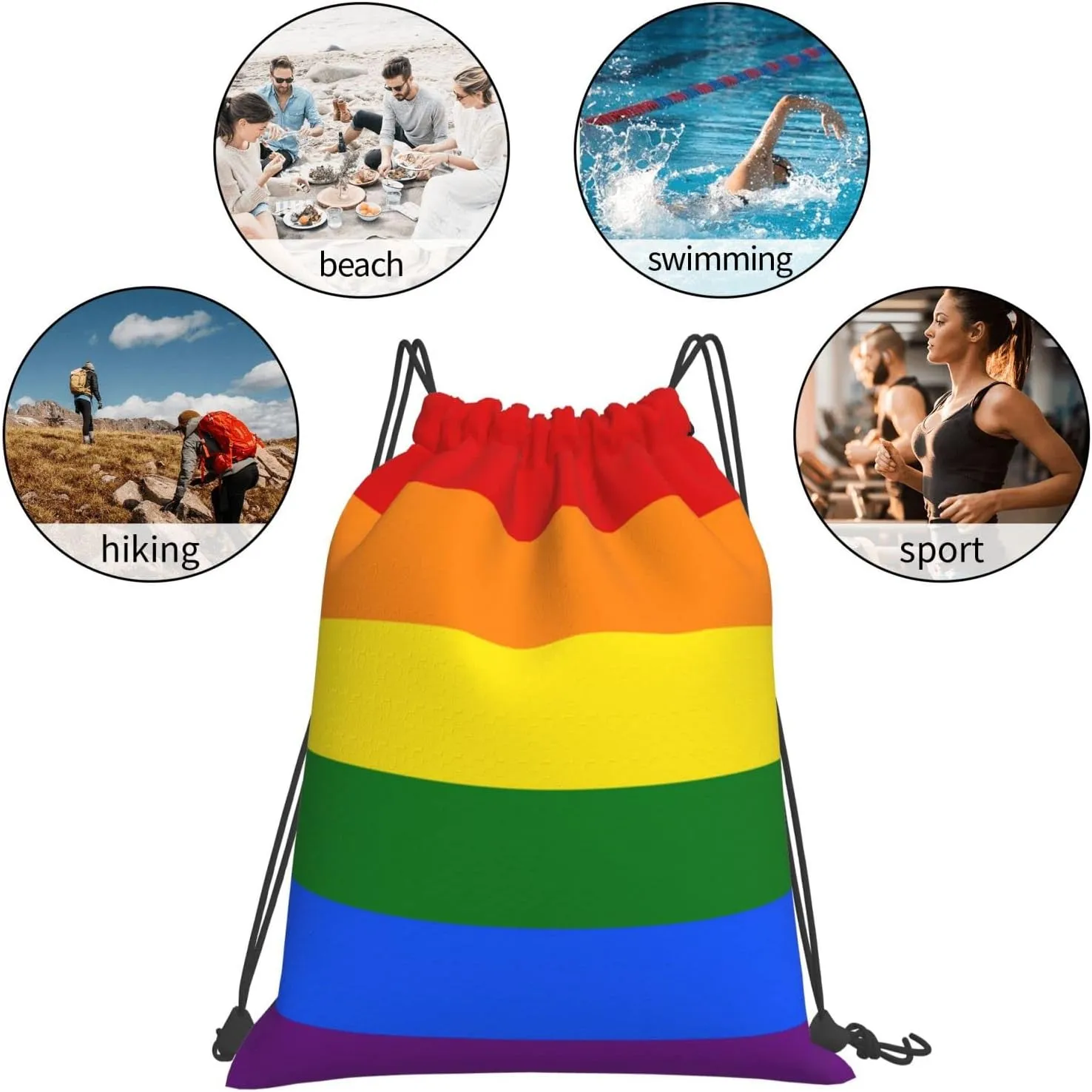Lgbt Flag Gay Pride Rainbow Unisex Drawstring Backpack Bag Sport Gym Dance Travel Sackpack One Size