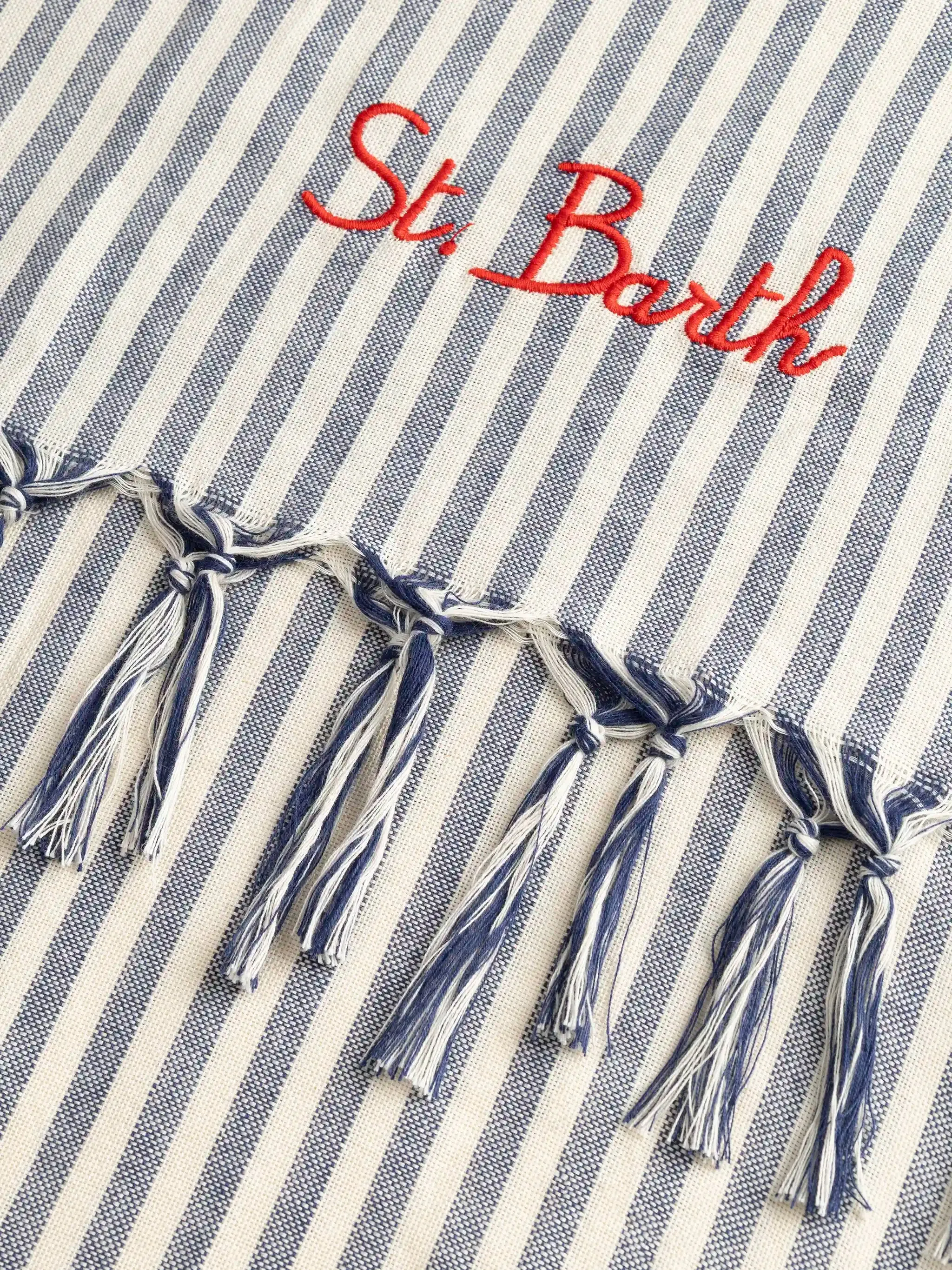 Light cotton Fouta beach towel with navy blue striped print