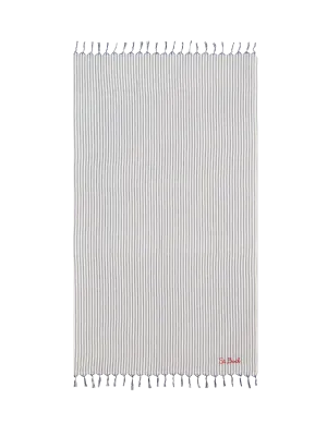 Light cotton Fouta beach towel with navy blue striped print