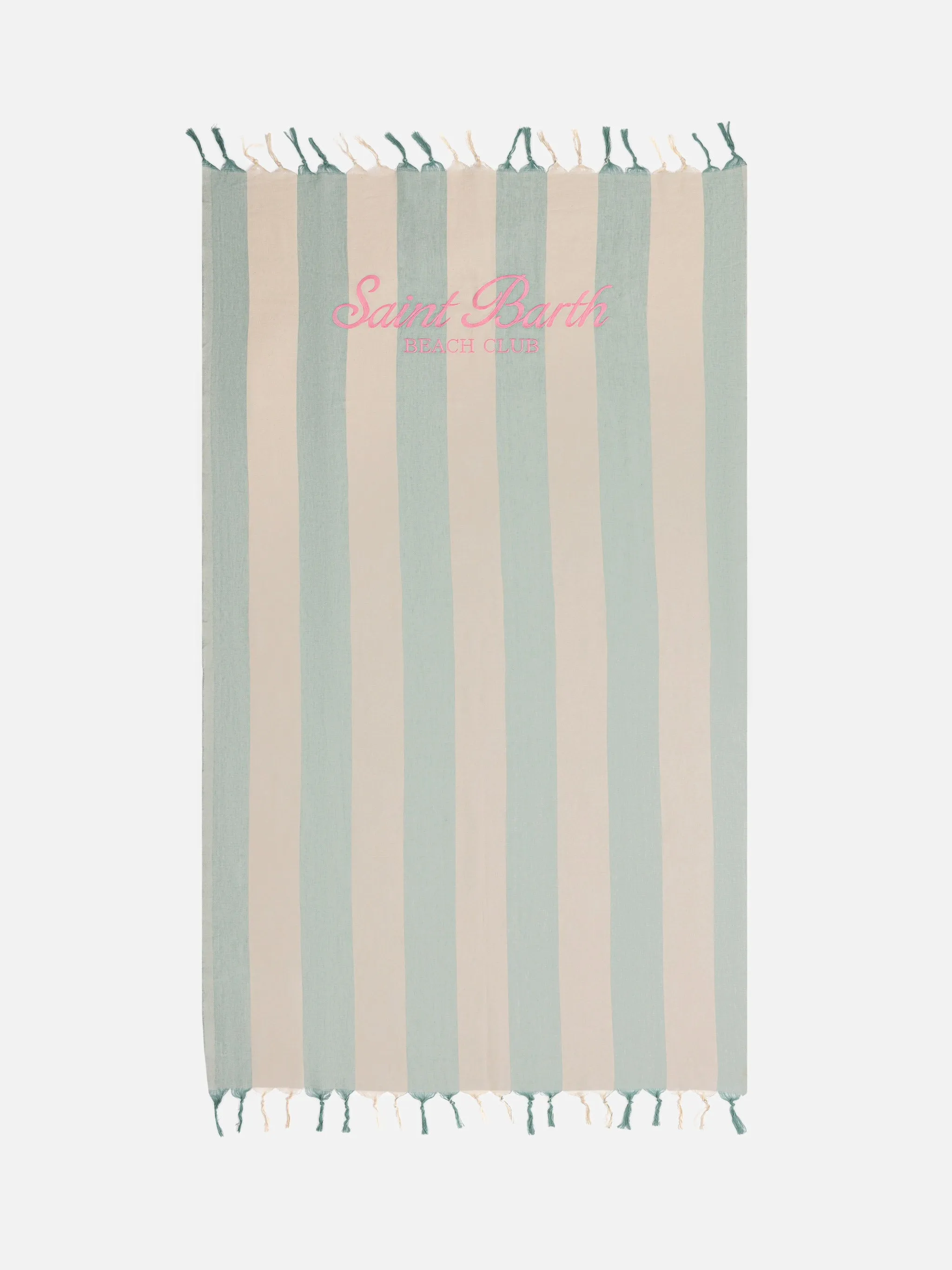 Light cotton Fouta beach towel with sage green striped print