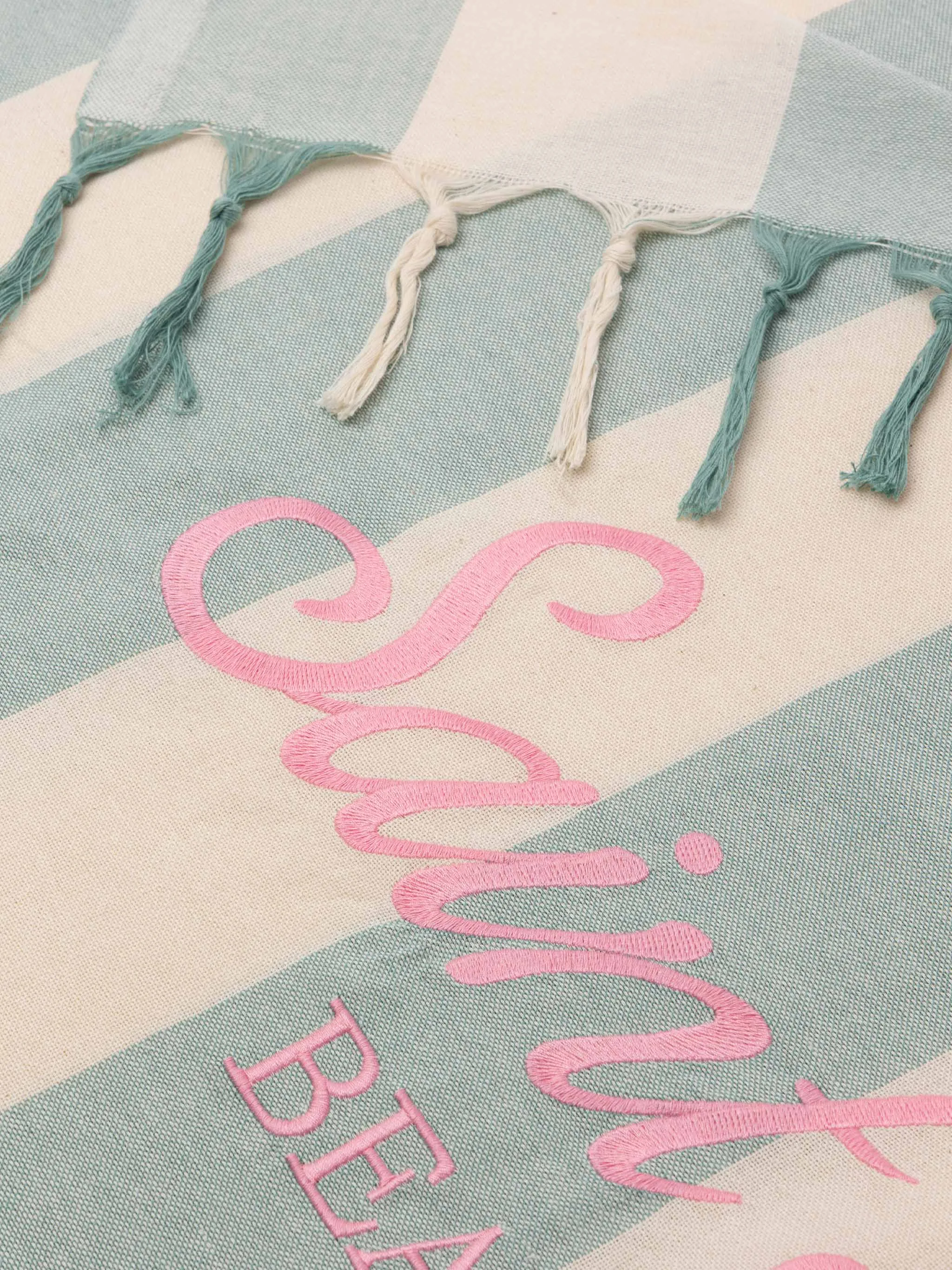 Light cotton Fouta beach towel with sage green striped print