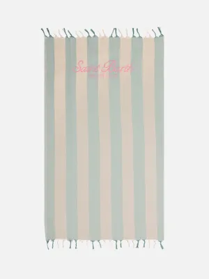 Light cotton Fouta beach towel with sage green striped print