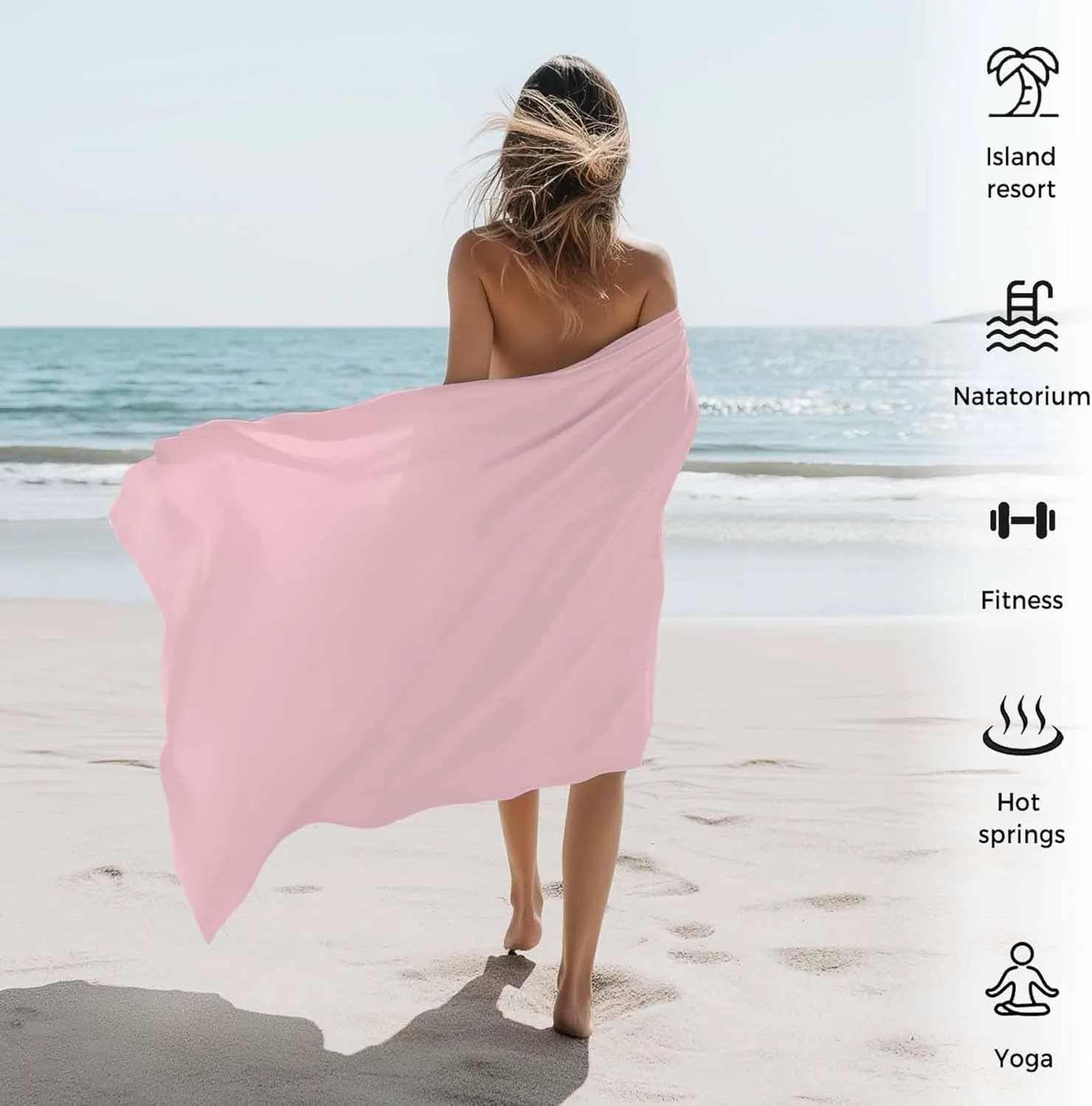 Light Pink Microfiber Sandproof Beach Towel for Pool Swimming, Pure Pink Solid Color Simple Minimalism Art Quick Dry Absorbent Soft Towels for Bath Camping Travel, Lightweight Breathable 30"x60"