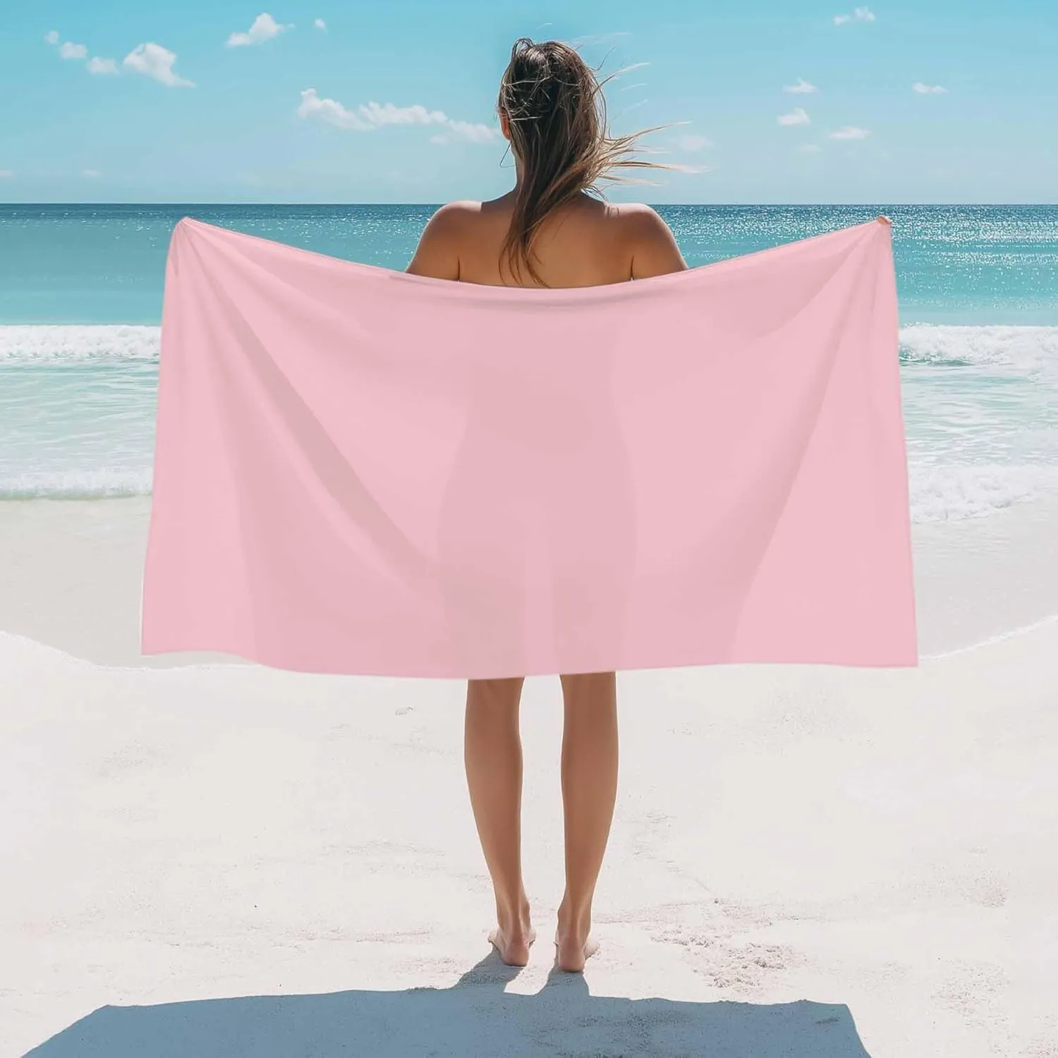 Light Pink Microfiber Sandproof Beach Towel for Pool Swimming, Pure Pink Solid Color Simple Minimalism Art Quick Dry Absorbent Soft Towels for Bath Camping Travel, Lightweight Breathable 30"x60"